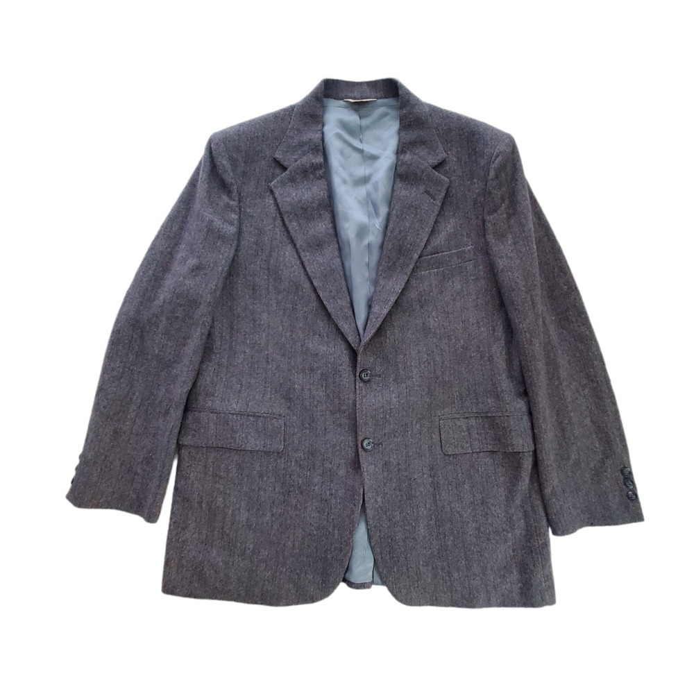 Vintage Heather & Tweed Men's 44L Gray Striped Blazer Jacket 100% Pure Wool USA